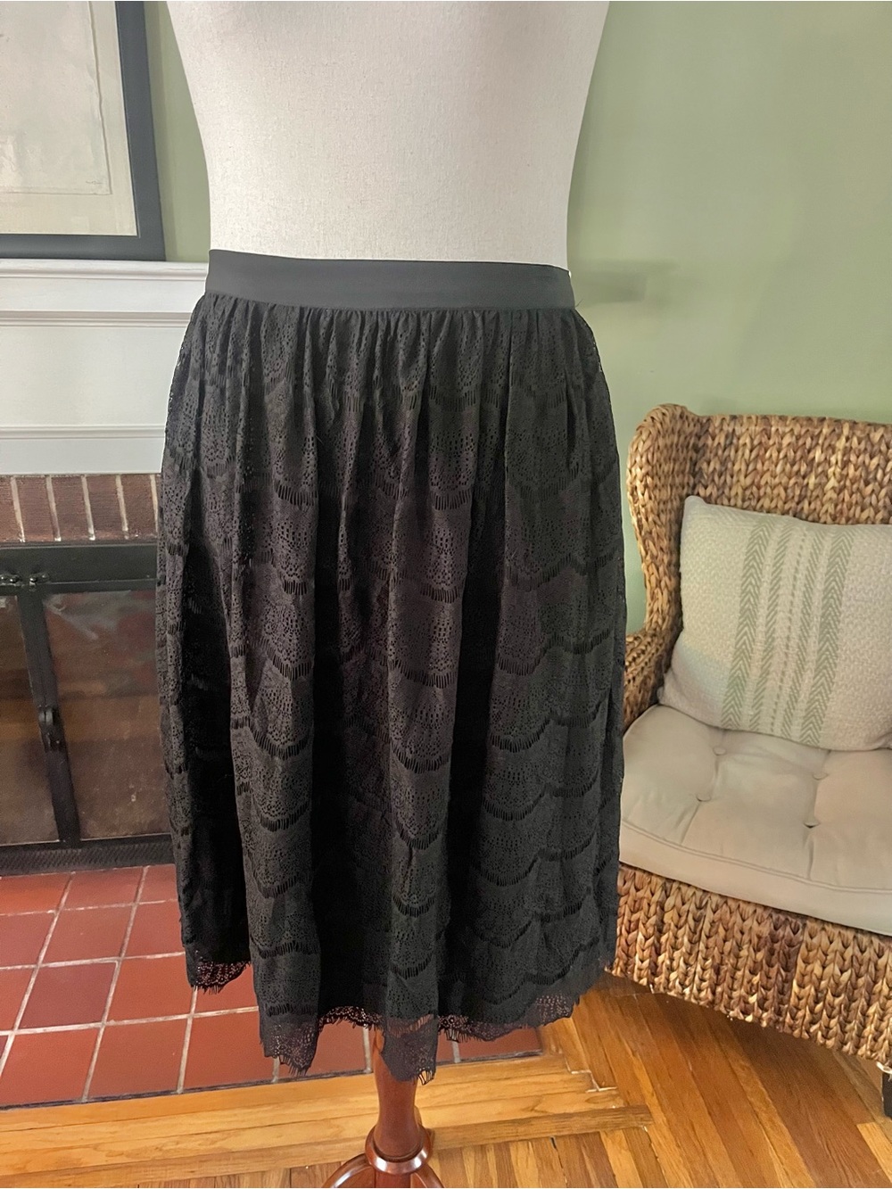 ELOQUII Studio Art Deco Lace Midi Skirt | Eyelash Hem | Black | NWT | Size 18/20
